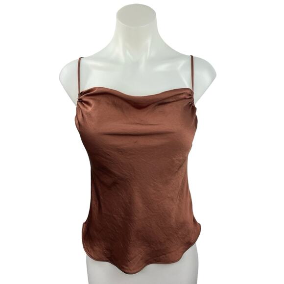 Aritzia Wilfred Brown Satin Silk Slip Sleeveless Camisole Tank Top Size Sz XS - Picture 1 of 4